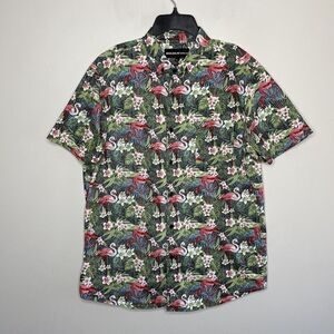 MOLOKAI Surf  Mens Tropical Flamingo Print Button-Down Shirt EUC Large L Cotton